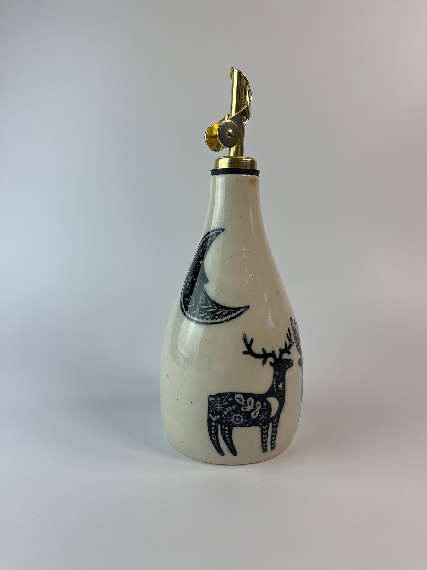 Forest Scene Oil Bottle with Gold Weighted Oil Spout