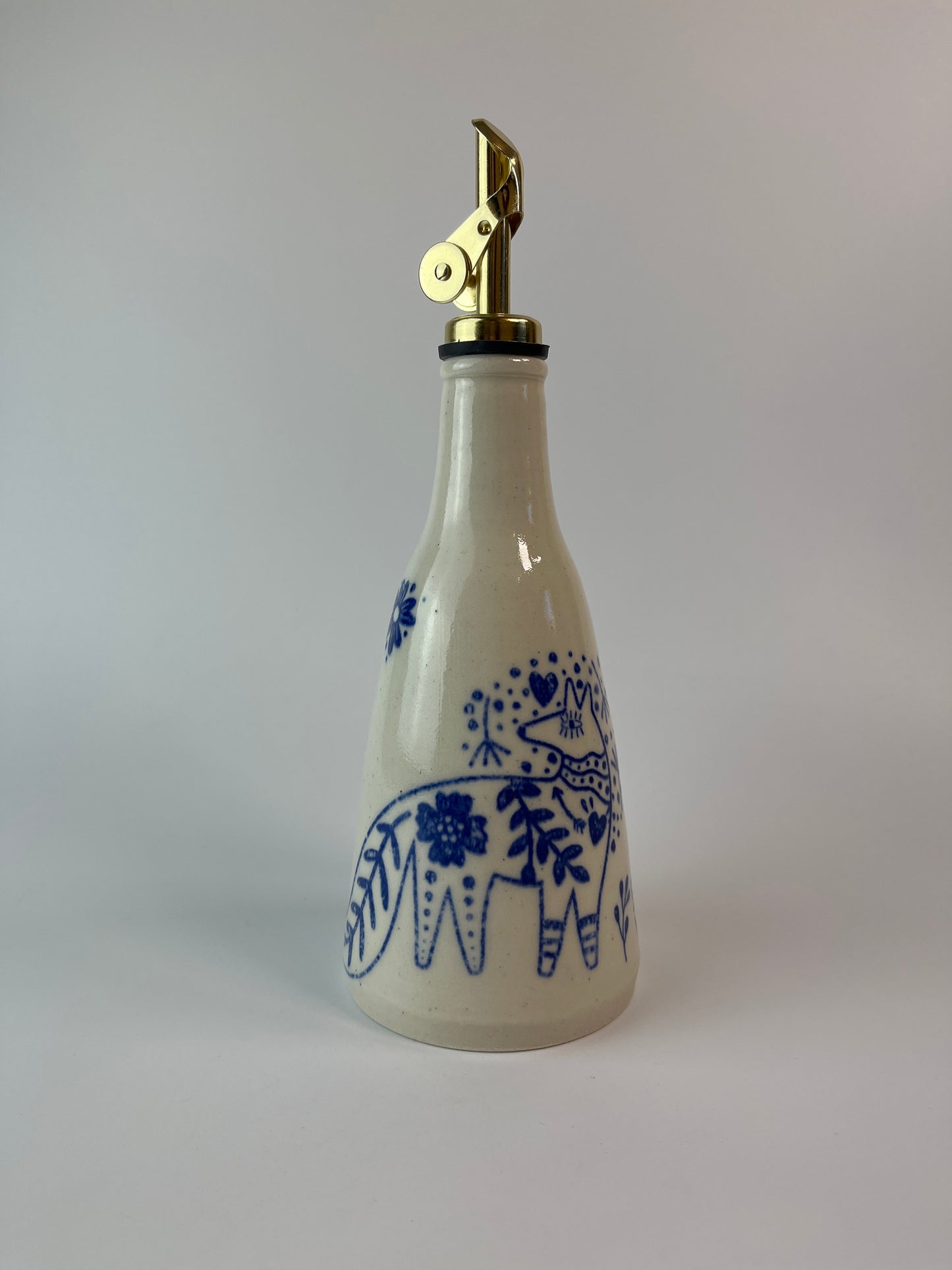 Forest Fox Oil Bottle with Gold Weighted Oil Spout